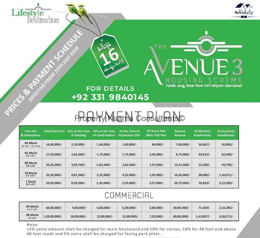 Payment Plan of Avenue Housing Society Islamabad