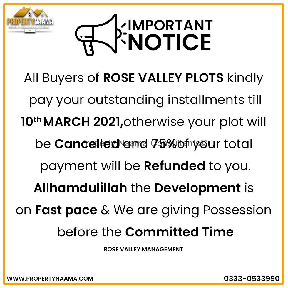 Notice for Rose Valley Buyers