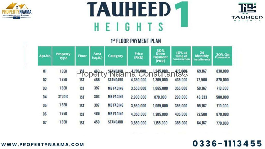 Tauheed Heights First Floor Payment Plan
