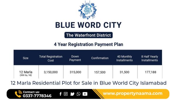12 Marla Residential Plot for Sale in Blue World City Islamabad